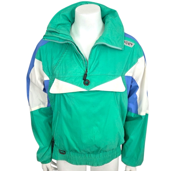 Vintage 80s 90s Colorblock Windbreaker Ski Snow Jacket Half Zip Anorak Womens 12